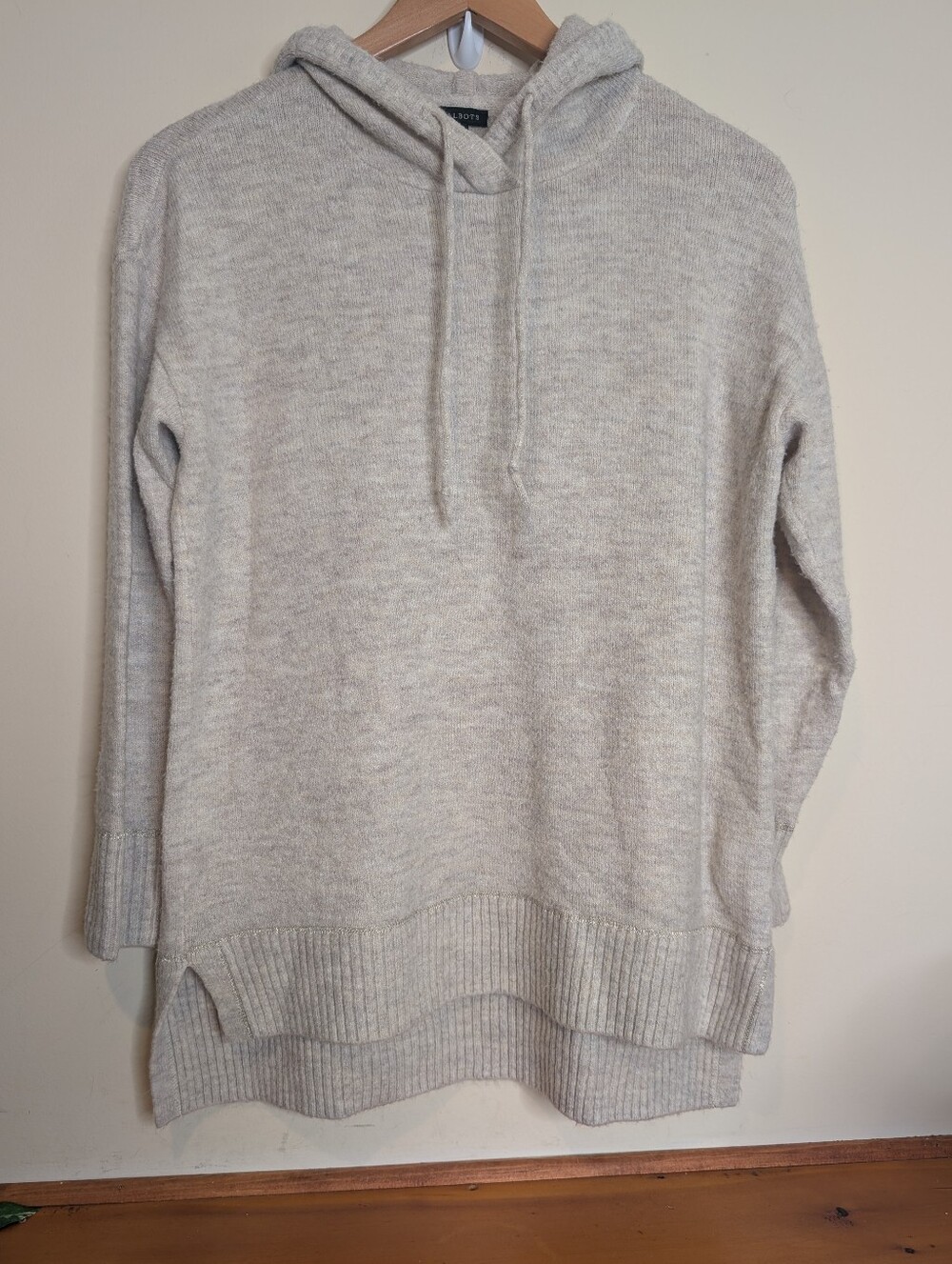 Talbots Heather Cream Hooded Knit Pullover Small